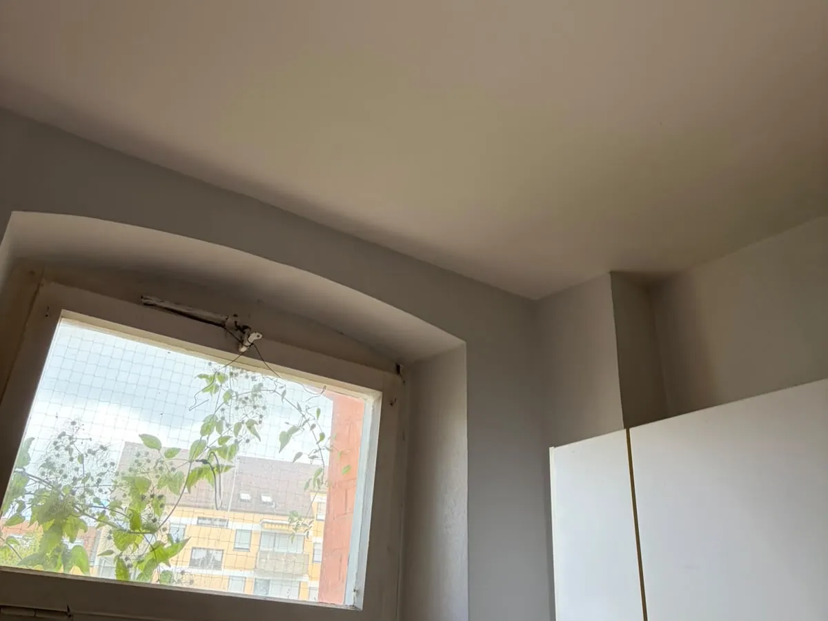 Frisch gestrichene Fensternische mit Bogen und helle Decke in einem Raum in der Freyjastraße in Nürnberg